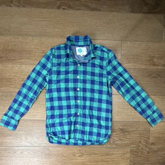 Mini Boden Boys Buffalo Plaid Long Sleeve Button Down Shirt, Blue/Green 13-14Y - Picture 1 of 10